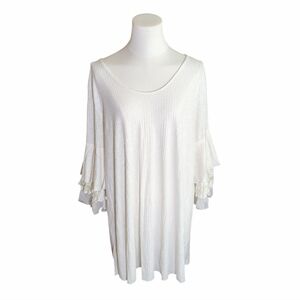 Bluheaven White Lace Ruffled Bell Sleeve Textured Tunic Blouse Dress Size Medium